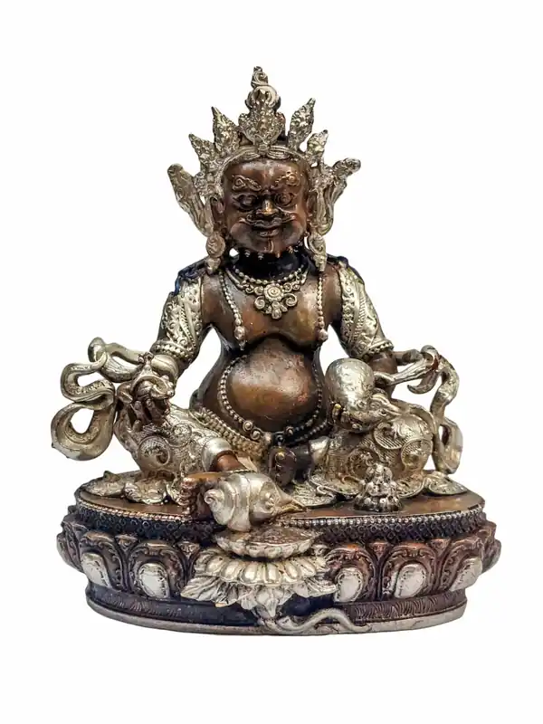 Statue miniature en cuivre jaune de Jambhala faite à la main – Embodiment de la générosité et de l’abondance