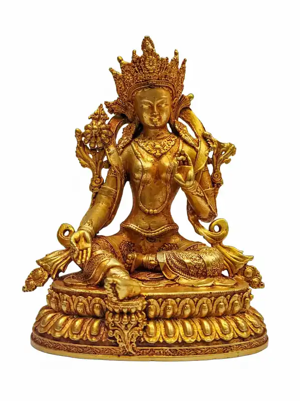 Statue miniature en cuivre de la Tara verte – Embodiment de la compassion et de l’action rapide