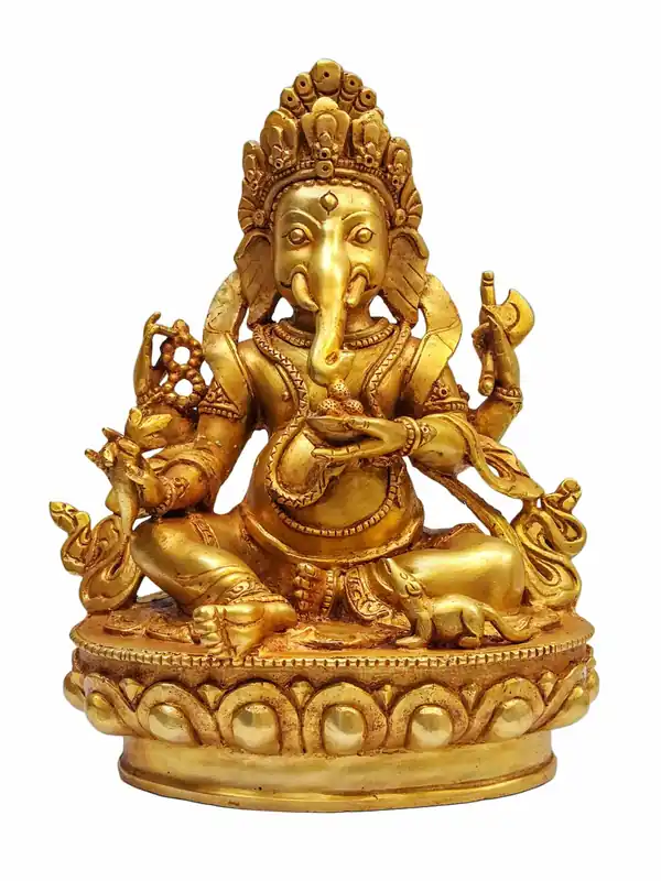 Statue en cuivre de Ganesh avec plaquage en or