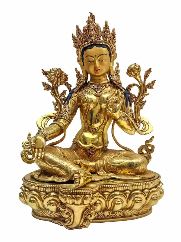 Statue de Tara Verte en cuivre fait main – 46 cm, Incarnation de la Compassion et de l’Action Rapide