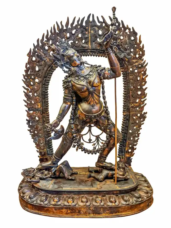 Statue antique en cuivre de Vajrayogini avec des sculptures délicates