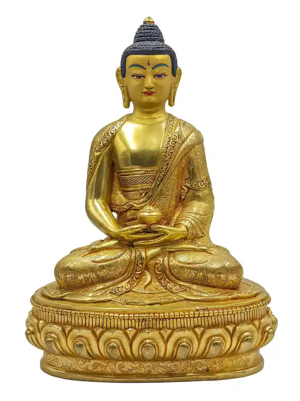 Statue du Bouddha Amitabha – Cuivre, plaqué or, 22 cm