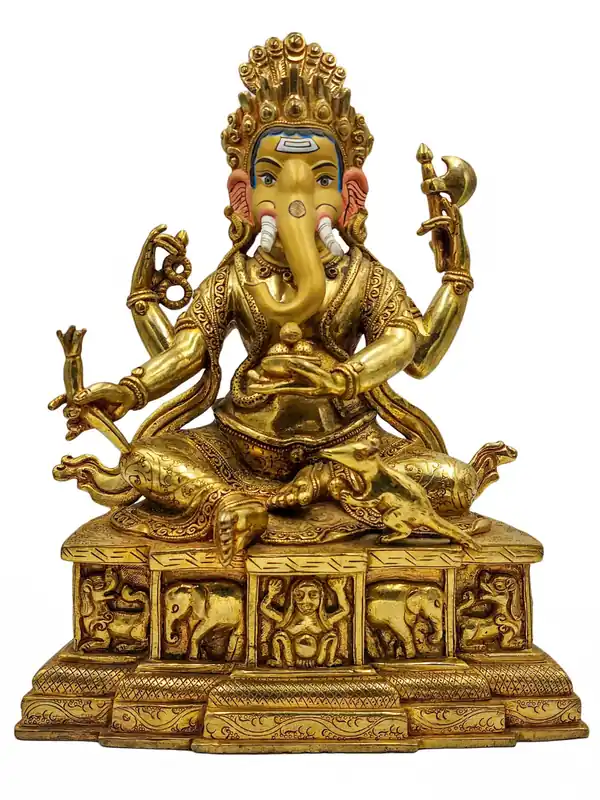 Statue en cuivre de Ganesh – Écarteur d’obstacles, Dieu de la sagesse, 23 cm