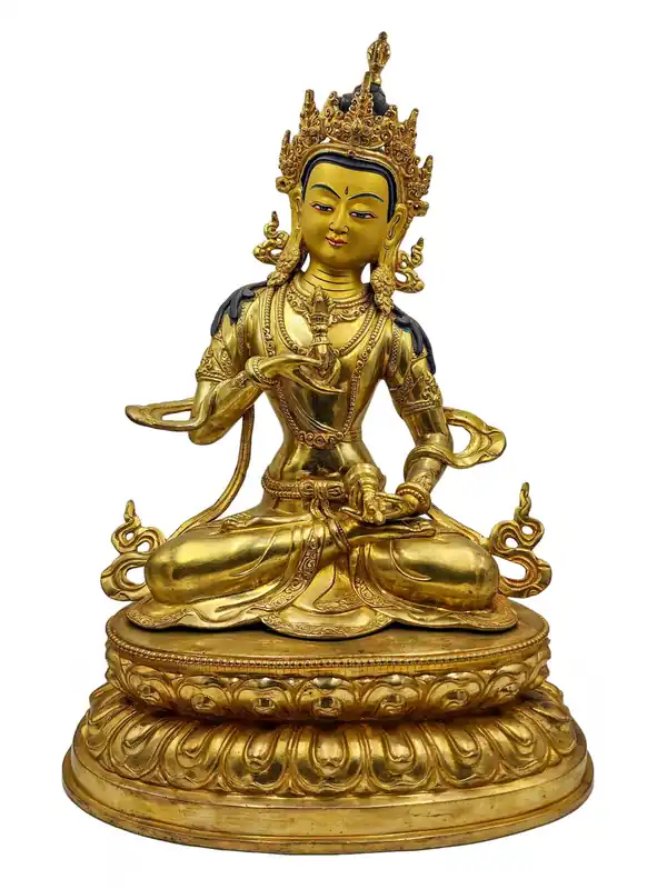 Statue en cuivre de Vajrasattva – visage plaqué or, incarnant la pureté et l’illumination