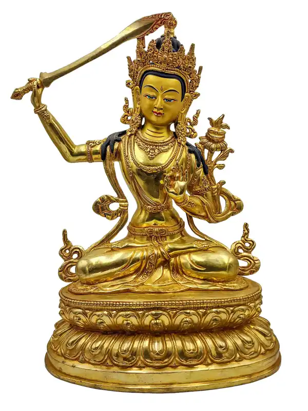 Statue en cuivre majestueuse de Manjushree – L’incarnation de la sagesse