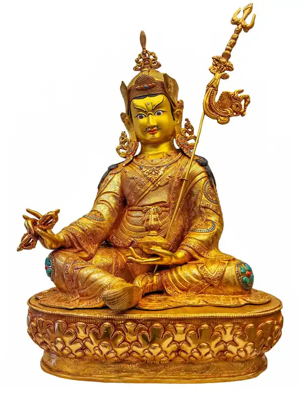 Statue en cuivre de Padmasambhava avec finition plaquée or