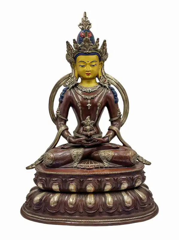 Statue du Bouddha Aparimita – Cuivre avec finition par oxydation