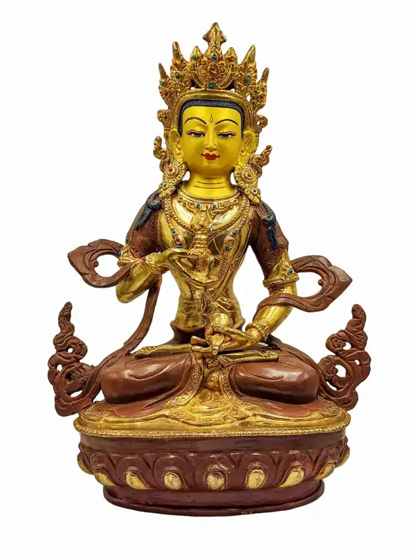 Statue de Vajrasattva en cuivre fait main, partiellement plaqué or