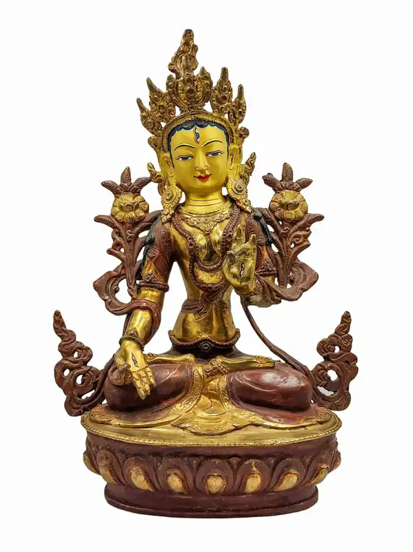 Statue de Tara Blanche – Cuivre avec Détails Dorés