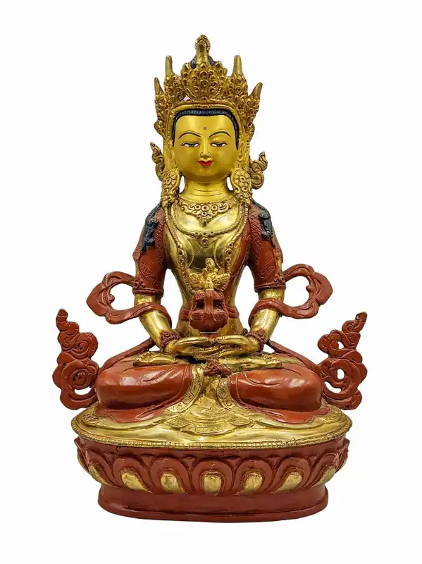 Statue bouddhique d’Aparimita – Cuivre, plaqué or