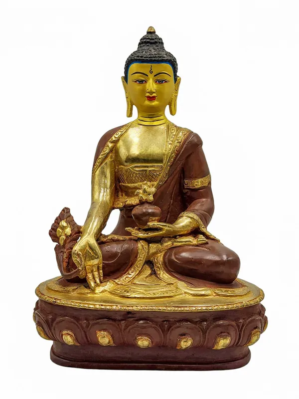 Statue en cuivre du Bouddha de la Médecine avec finition dorée
