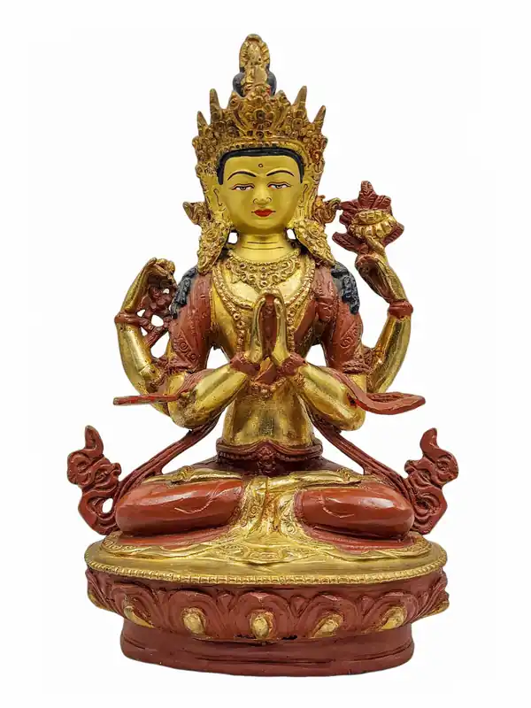 Statue de Chenrezig – Cuivre avec plaquage d’or