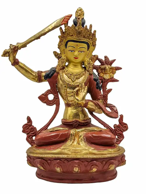 Statue en cuivre de Manjushri – Partiellement plaquée or