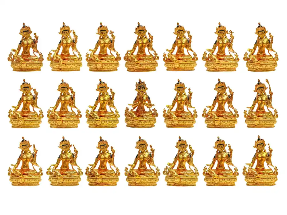 Statue miniature en laiton doré de Tara verte – Artisanat en cuivre, 10 cm