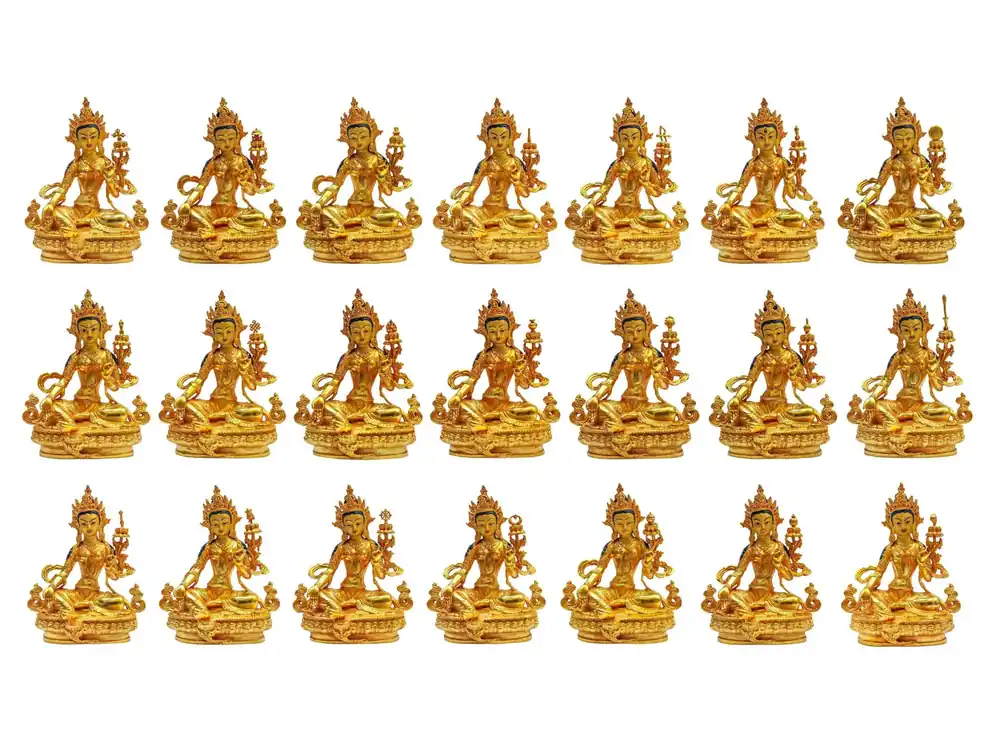 Statue Miniature de Tara Verte de Première Qualité – Artisanat en Cuivre Doré