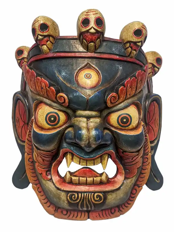 Masque de Bhairav en bois de peuplier, design Mahakala