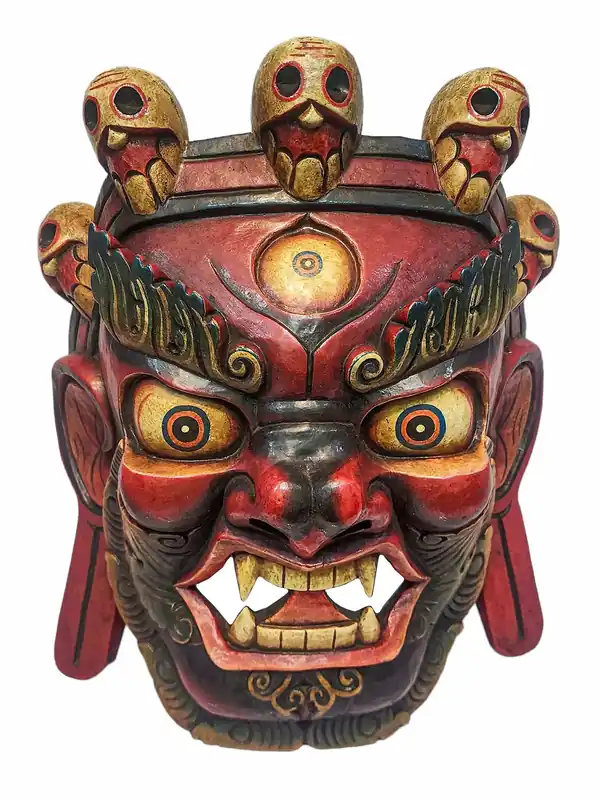 Masque de Mahakala – Bois de peuplier rouge façonné à la main