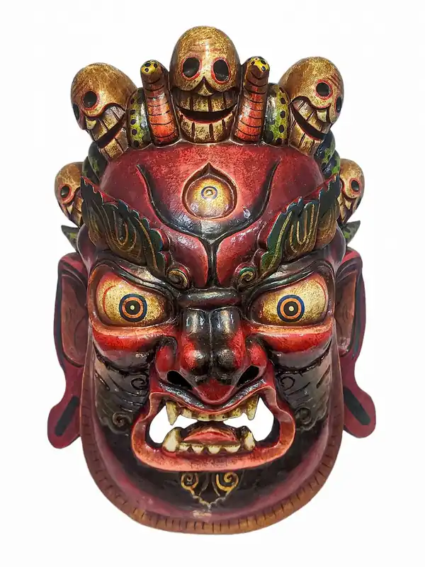 Masque en bois de Mahakala Bhairav, suspension murale