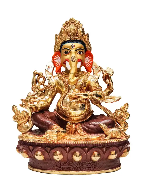 Statue de Ganesh en cuivre avec un visage plaqué or