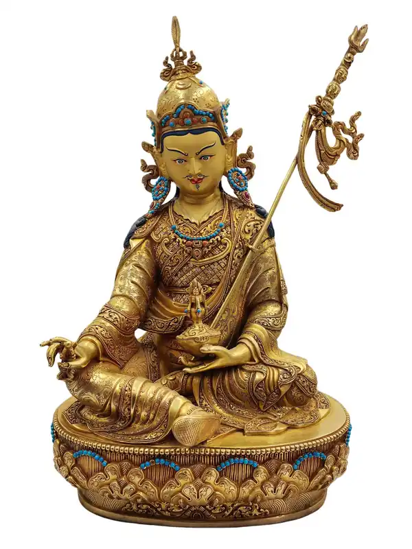 Statue de Padmasambhava – Artisanat en cuivre plaqué or
