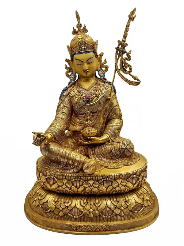 Statue en cuivre de Padmasambhava – Finition dorée