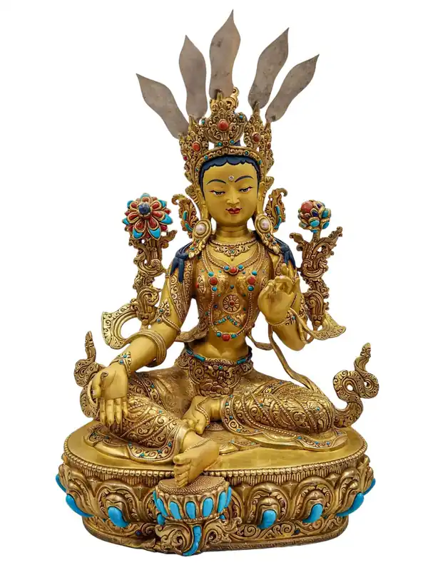 Statue en cuivre de la Tara Verte – Déesse de la Compassion