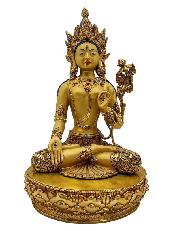 Statue en cuivre d’Elegante Tara Blanche – Émanation de la longévité, de la guérison et de la compassion
