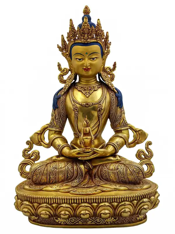 Statue de Bouddha en cuivre Aparimita – Symbole de la longue vie et de la croissance spirituelle