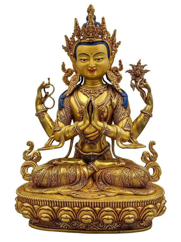 Statue en cuivre de Chenrezig – Bodhisattva de la compassion
