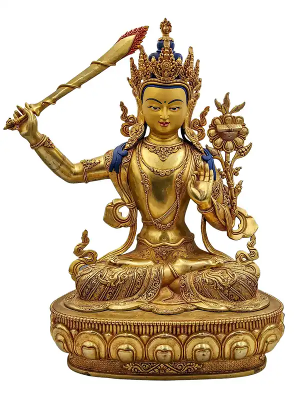 Statue en cuivre de Manjushri – Sagesse plaquée or