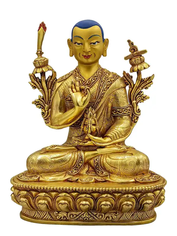 Statue en cuivre de Tsongkhapa avec finition dorée