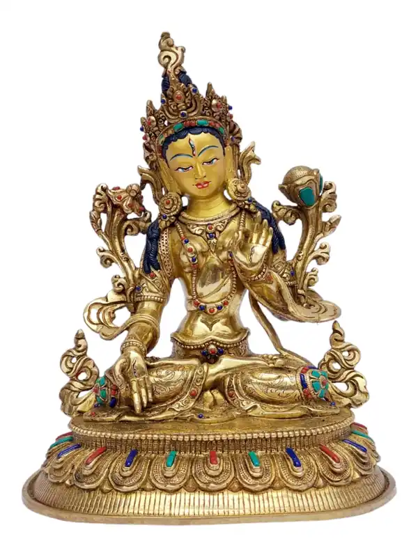 Statue de Tara Blanche – Finition en cuivre et plaqué or