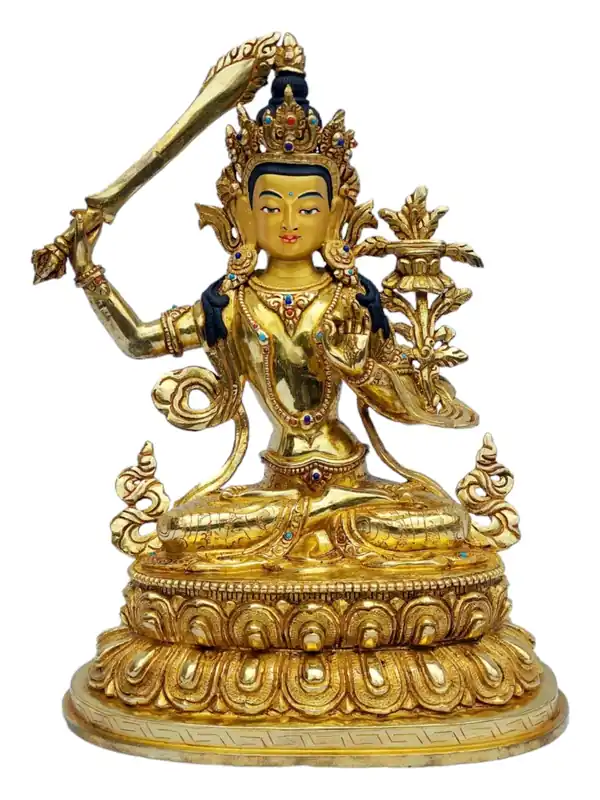Statue en cuivre de Manjushri – Sagesse dorée