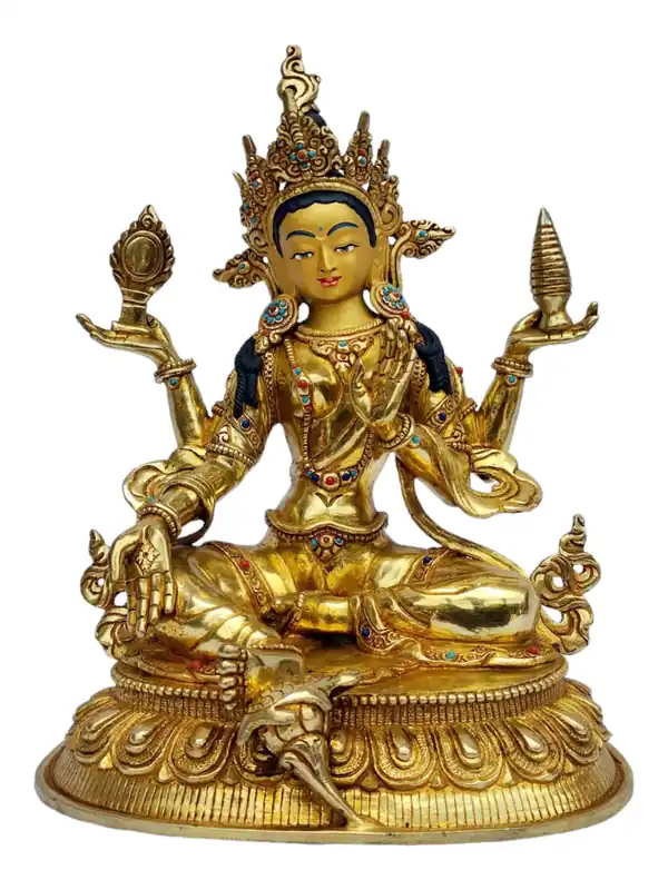 Statue de Lakshmi en cuivre – Plaquée or, symbole de richesse
