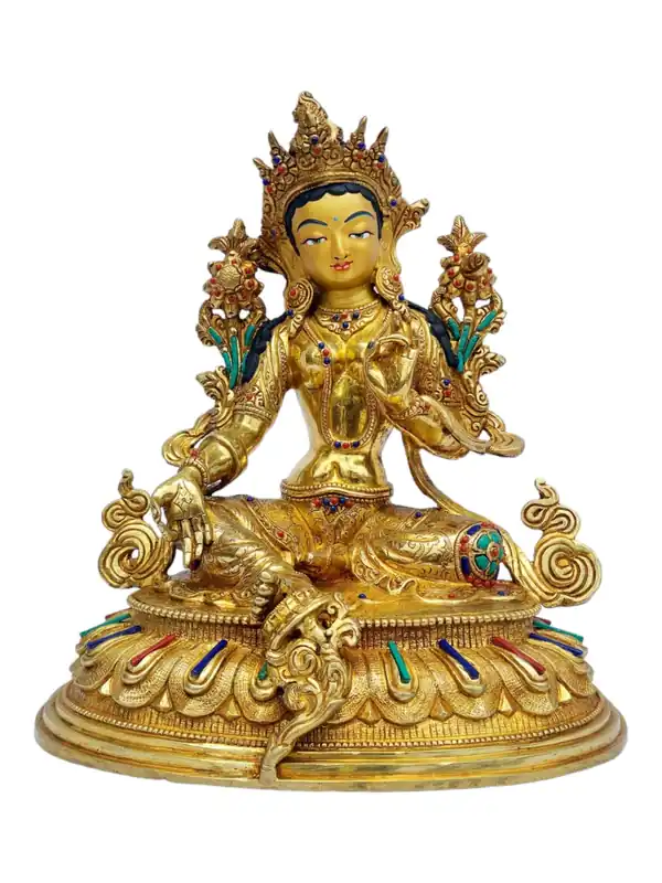 Statue en cuivre de Tara Verte – Symbole de Compassion et de Protection, Hauteur de 25 cm