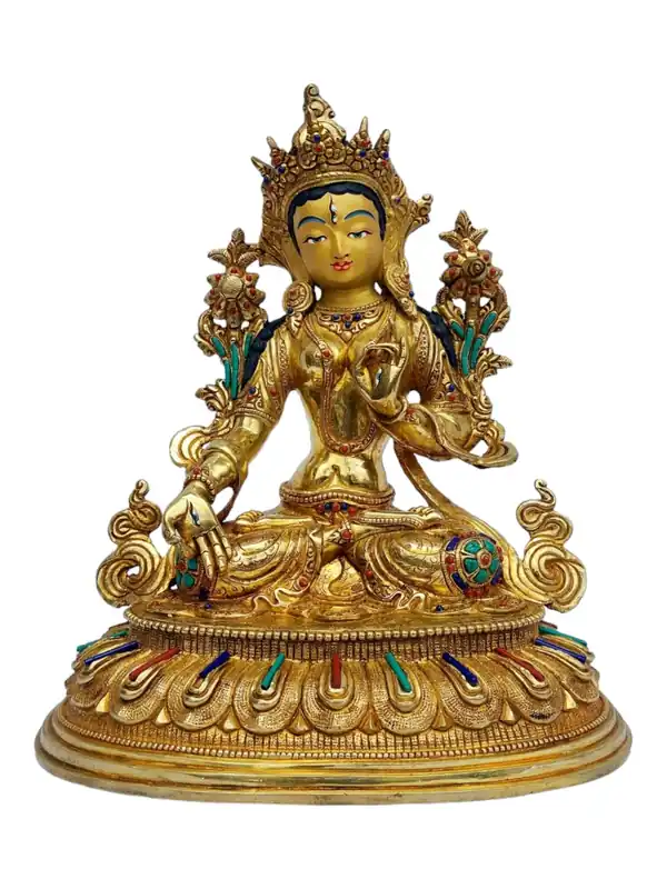 Statue en cuivre de Tara Blanche avec finition dorée