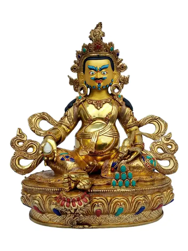 Statue de Jambhala Jaune – Cuivre avec Visage Peint