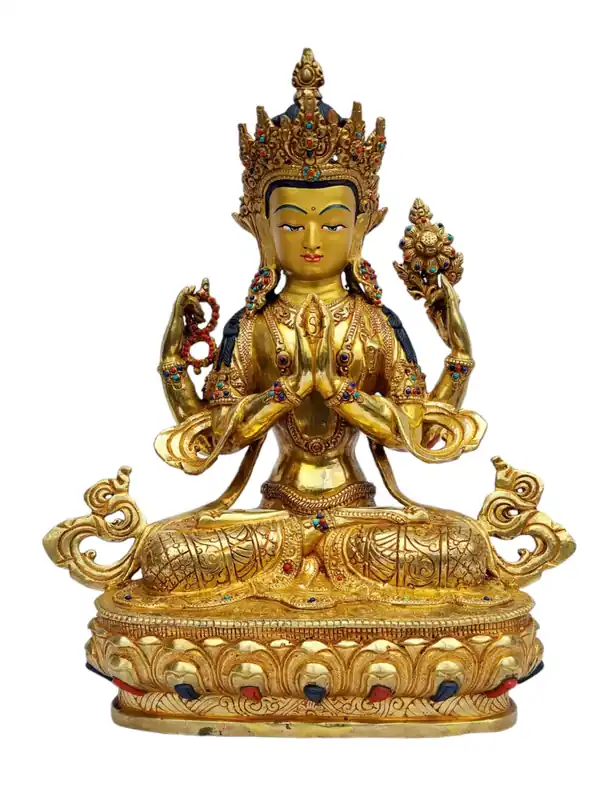 Statue en cuivre façonnée à la main – entièrement plaquée or, Bodhisattva de la compassion