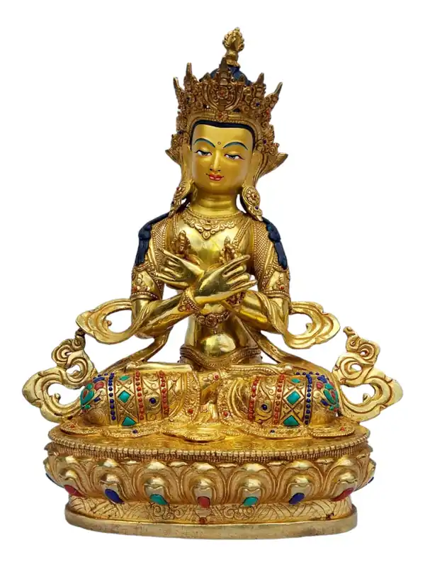 Statue en cuivre plaquée or pleine de Vajradhara – Le Bouddha suprême des enseignements tantriques