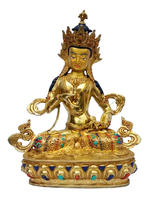 Vajrasattva : Statue en cuivre plaqué or complet – Incarnation de la pureté et de l’illumination