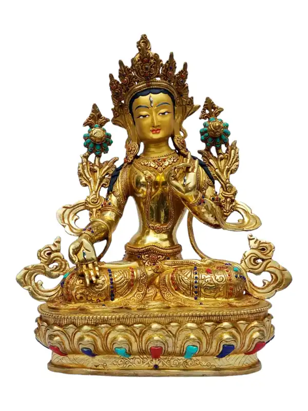 Statue en cuivre de la Tara Blanche – Symbole de longévité et de guérison