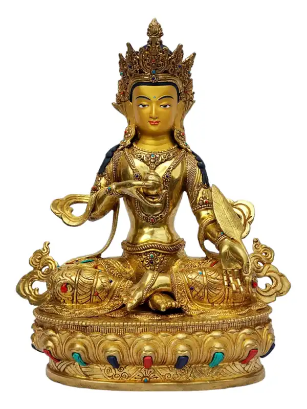 Statue en cuivre de Ksitigarbha – entièrement dorée avec un visage compatissant