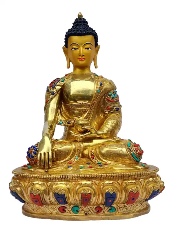 Statue en cuivre de Shakyamuni Bouddha avec visage peint