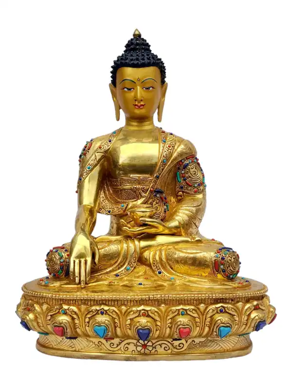 Statue en cuivre du Bouddha Shakyamuni avec finition dorée