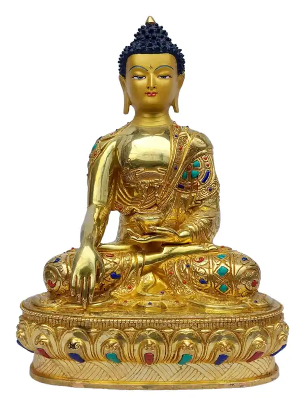 Statue en cuivre de Shakyamuni Bouddha avec finition dorée