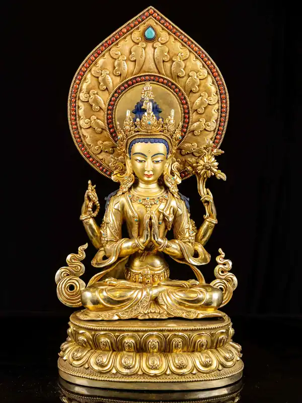 Statue de Chenrezig – Bodhisattva de la Compassion en cuivre