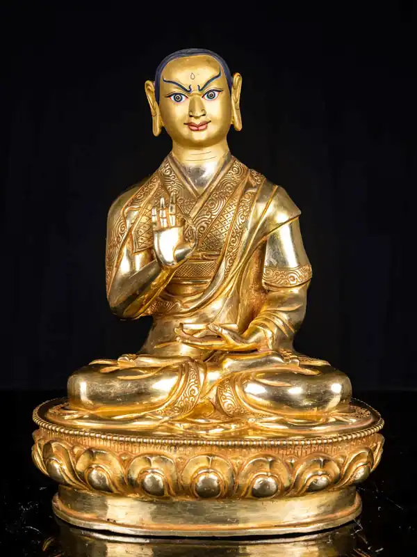 Statue de Tsongkhapa en cuivre – Visage plaqué or, Fondateur de l’école Gelug