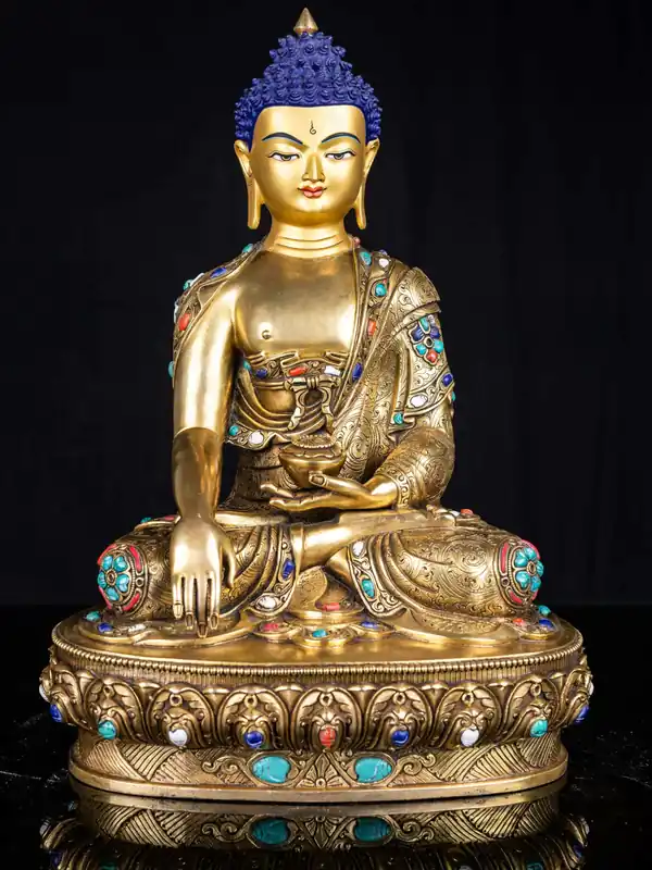 Statue en cuivre de Shakyamuni Bouddha avec visage plaqué or