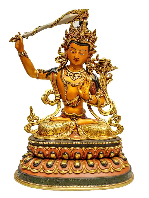 Statue de cuivre de Manjushri – Icône de sagesse plaquée en or