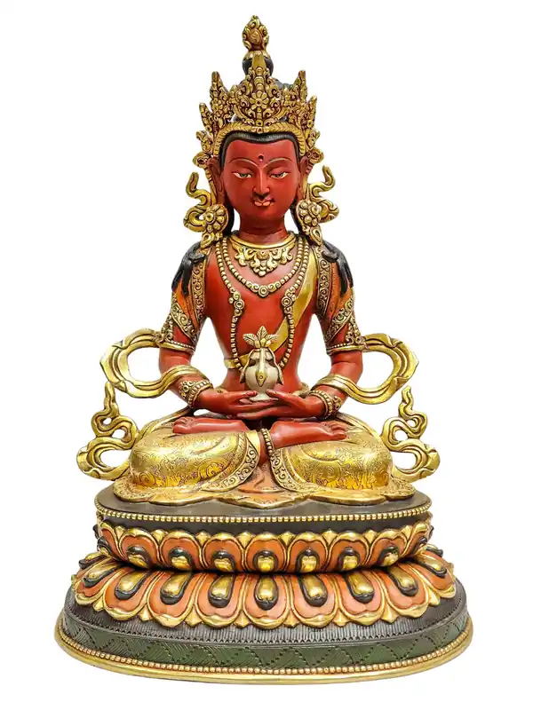Statue tibétaine d’Aparimita – Cuivre avec plaquage en or